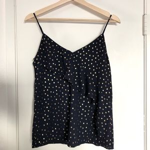 Zara Basic navy blue and gold polka dot tank top